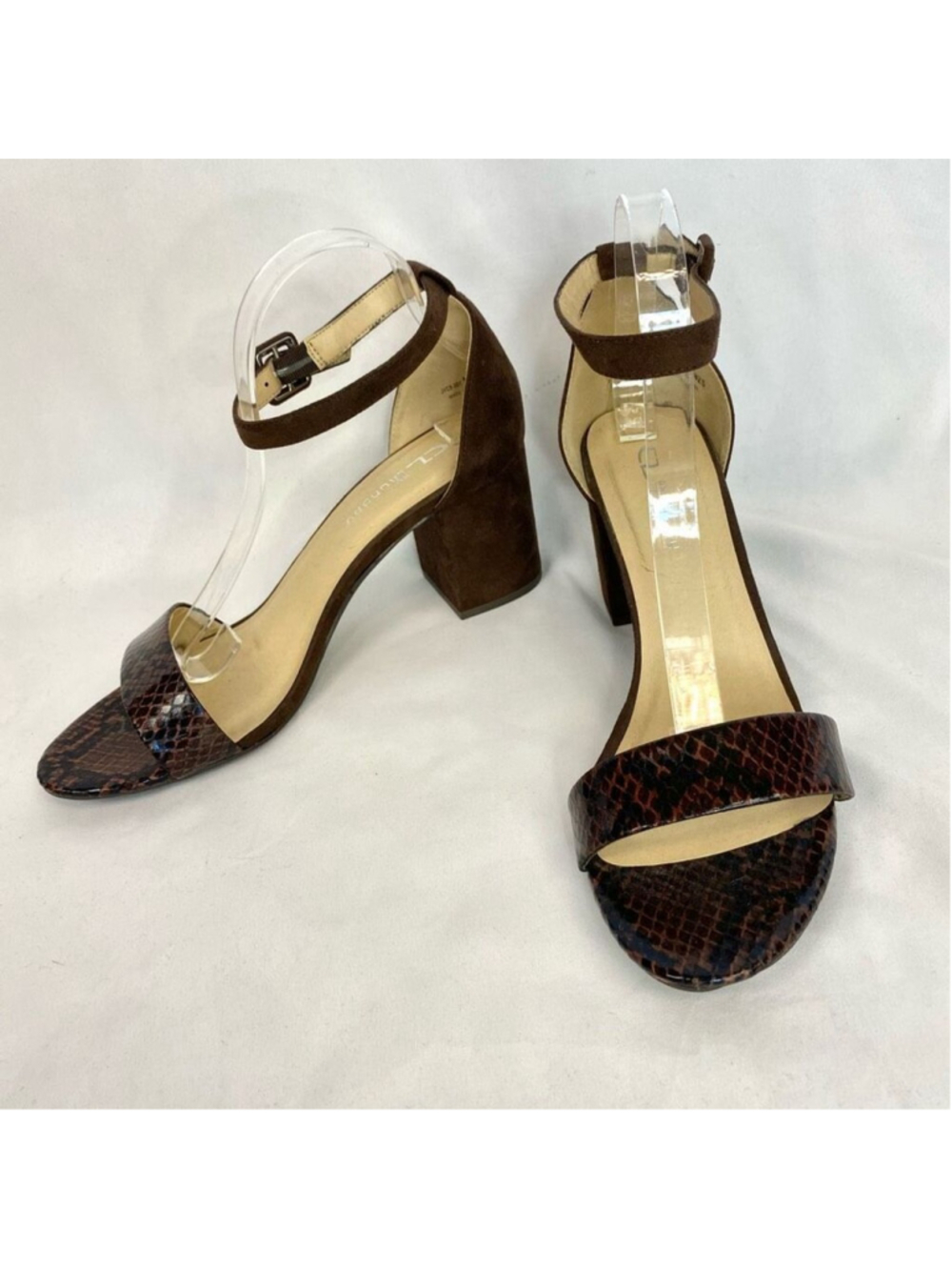 Chinese Laundry Women's 11 Jody Heels Sandal Brown Snakeskin print Low Block